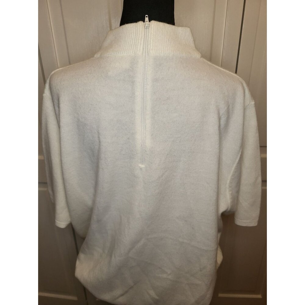 Vintage 90s Ivory Mock Neck Cable Knit Sweater XL Old Money Classic Preppy - Picture 2 of 8